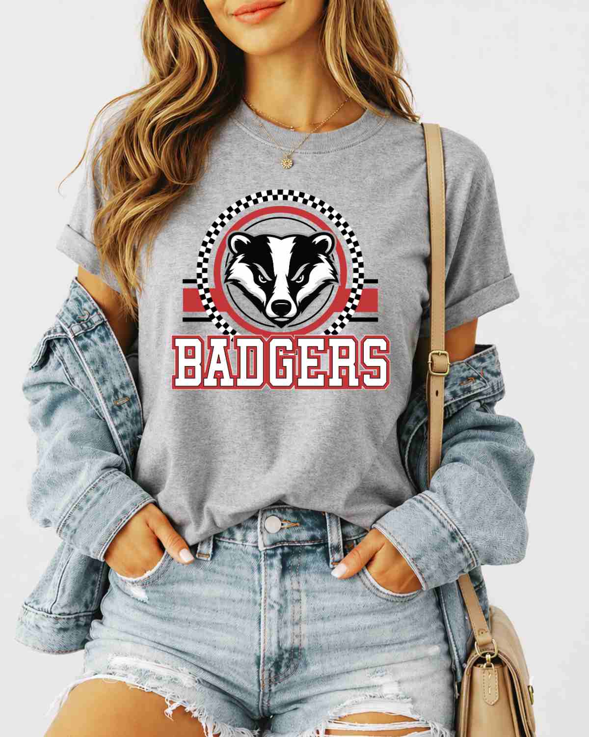 Badgers Checkered Circle Logo DTF Transfer - Rustic Grace Heat Transfer Company
