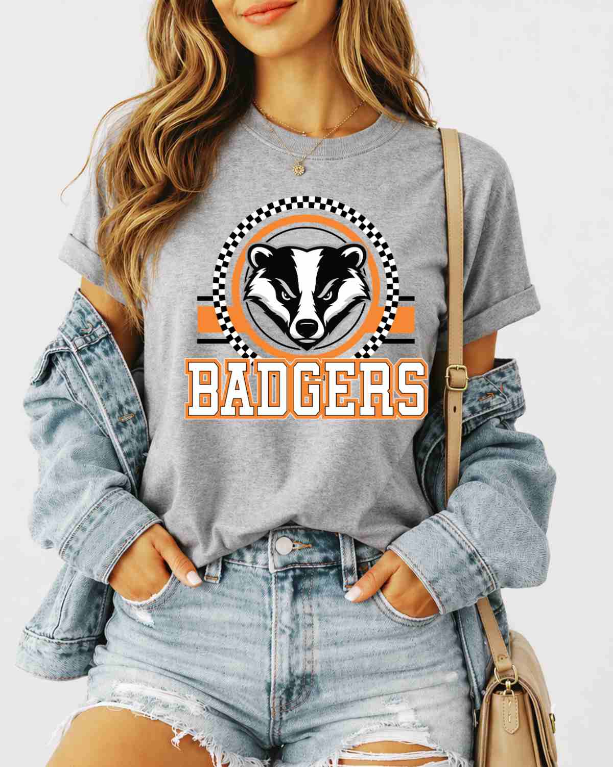 Badgers Checkered Circle Logo DTF Transfer - Rustic Grace Heat Transfer Company