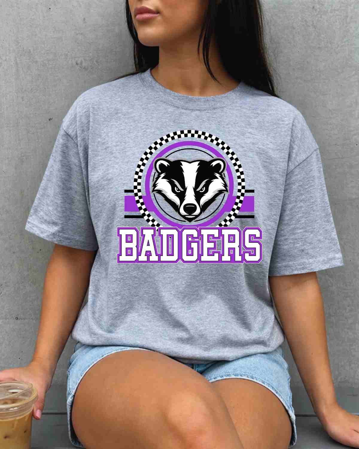 Badgers Checkered Circle Logo DTF Transfer - Rustic Grace Heat Transfer Company
