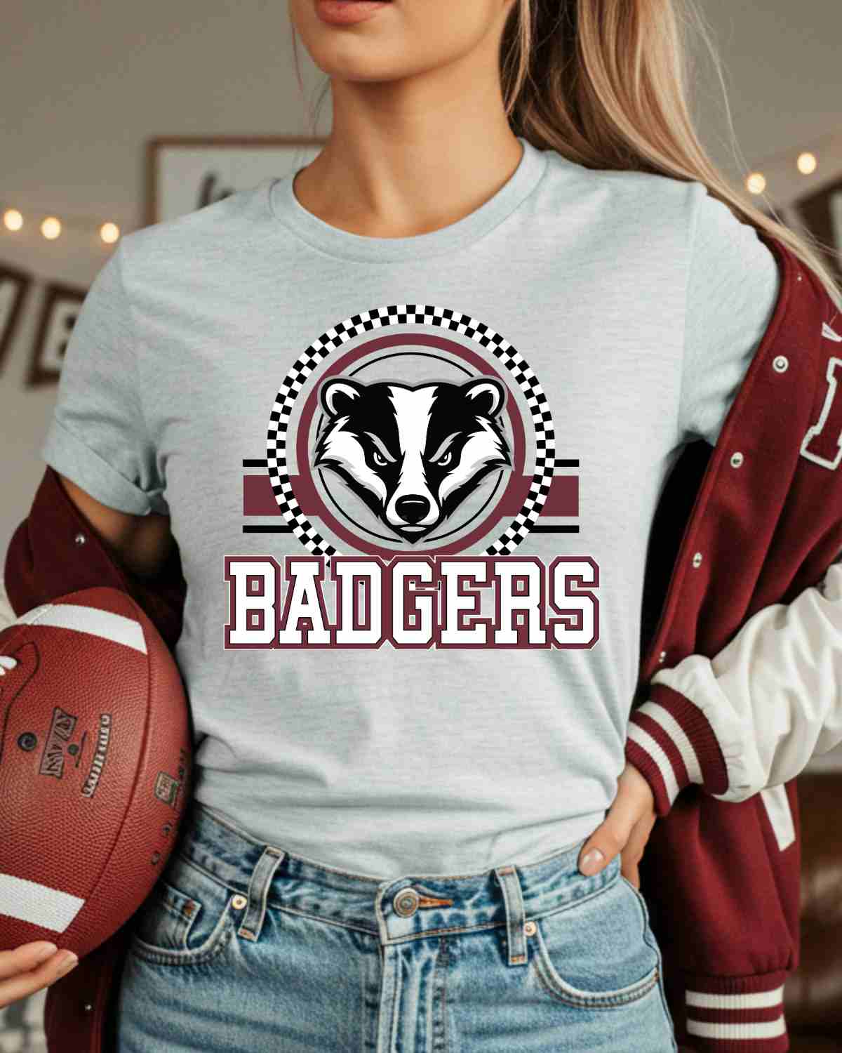 Badgers Checkered Circle Logo DTF Transfer - Rustic Grace Heat Transfer Company