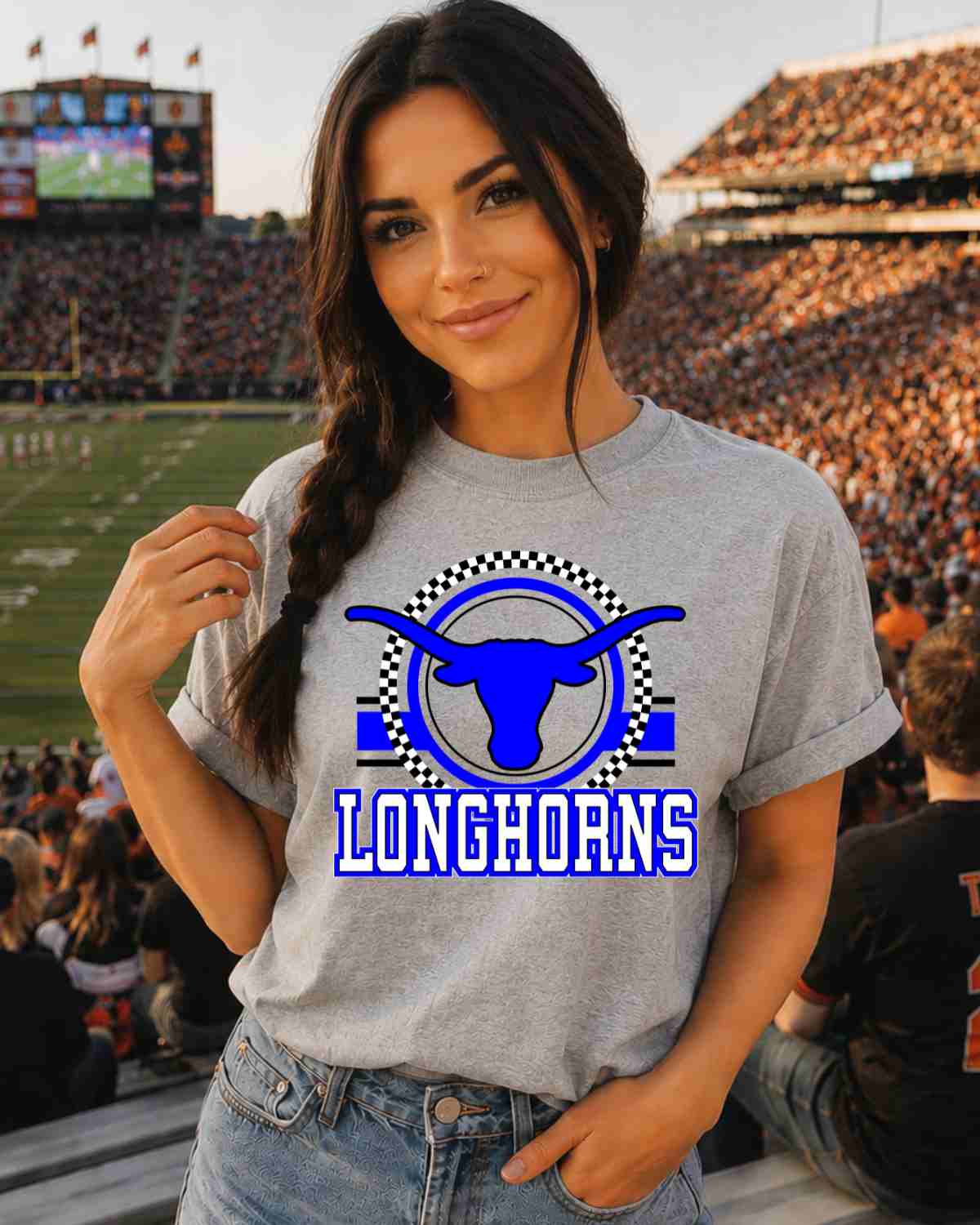 Longhorns Checkered Circle Logo DTF Transfer - Rustic Grace Heat Transfer Company