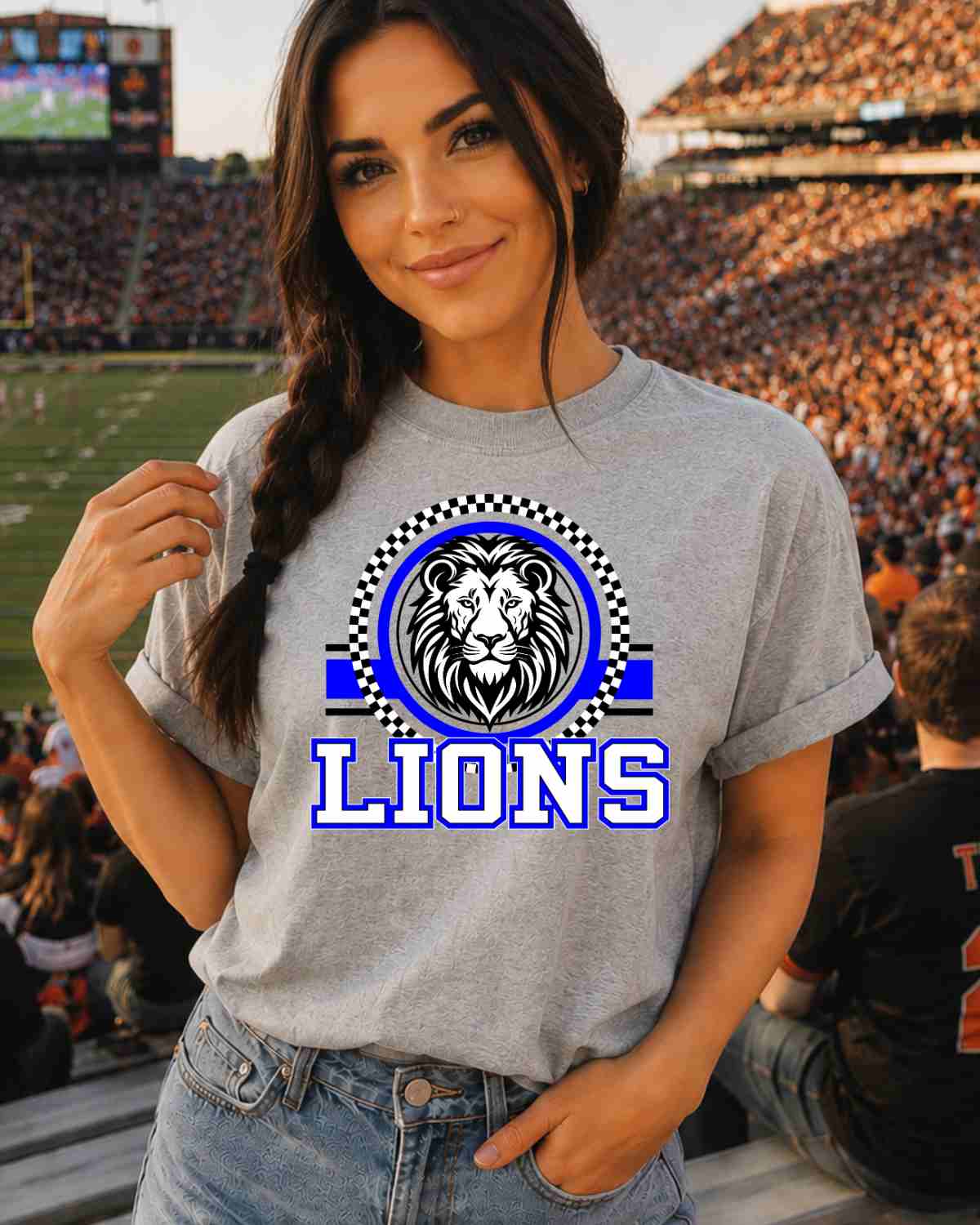 Lions Checkered Circle Logo DTF Transfer