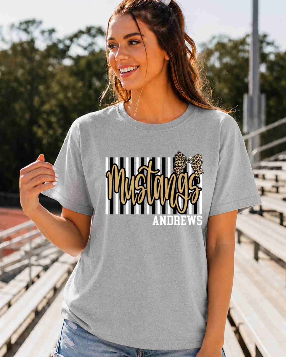 Andrews Mustangs Stripes Bow DTF Transfer