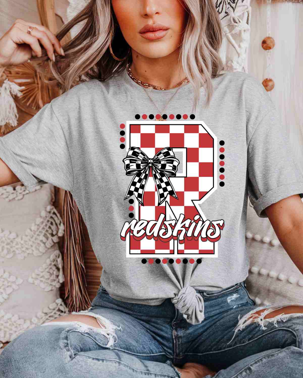 Redskins Checkered Letter Bow DTF Transfer