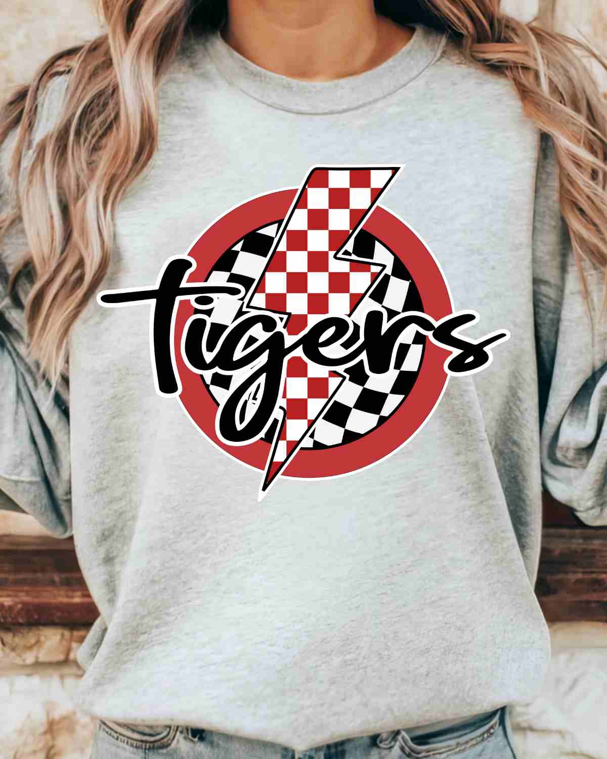 Tigers Checkered Bolt Circle DTF Transfer