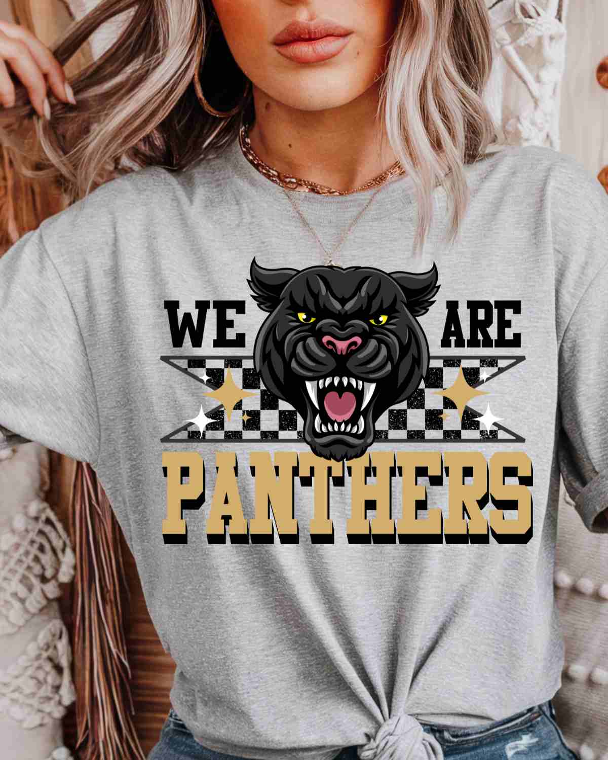 We Are Panthers Checkered Tag DTF Transfer