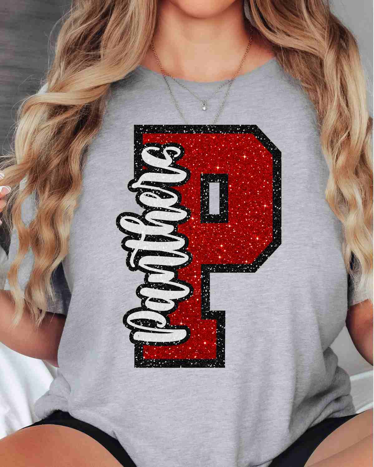 Panthers Glitter Letter DTF Transfer - Rustic Grace Heat Transfer Company