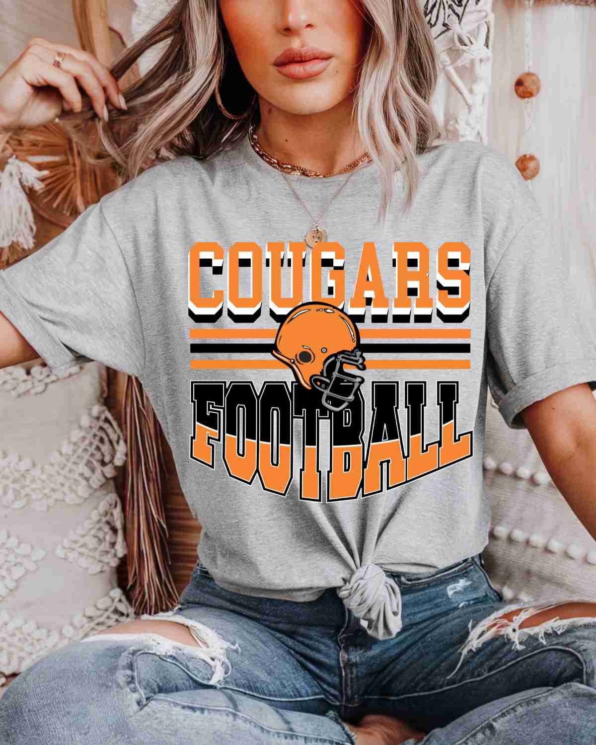 Cougars Football Helmet in Middle DTF Transfer