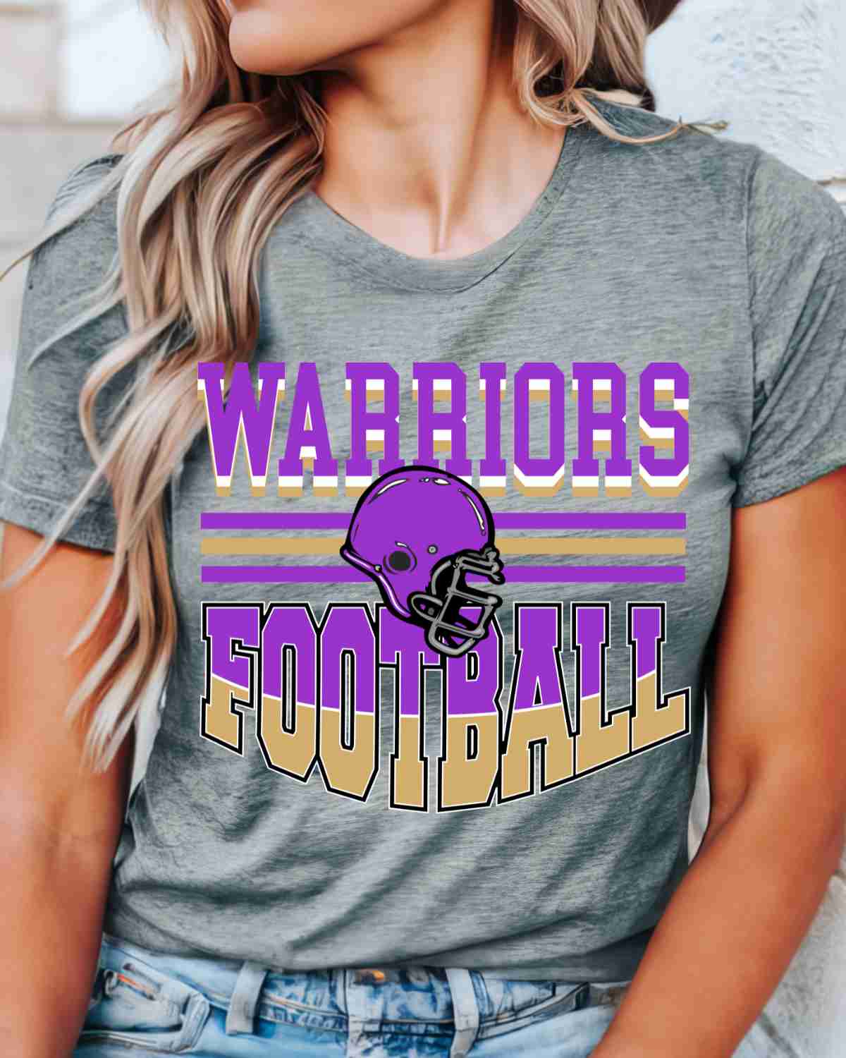 Warriors Football Helmet in Middle DTF Transfer