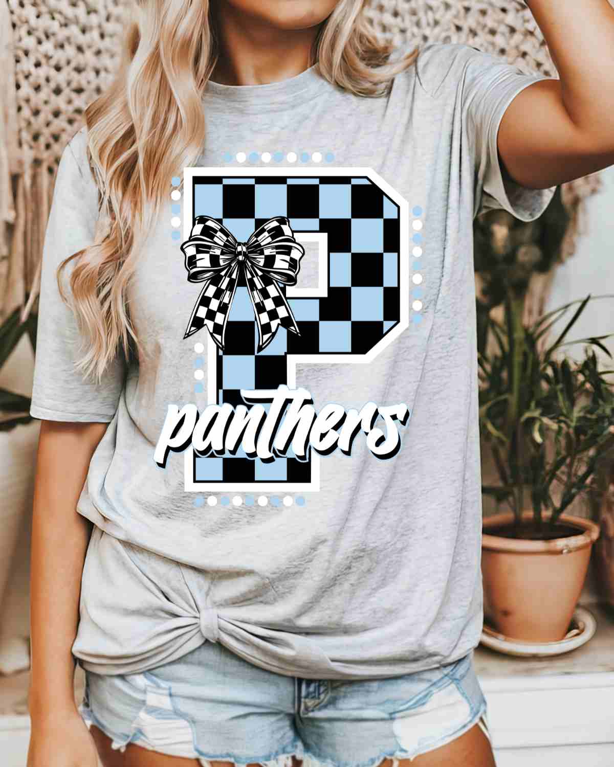 Panthers Checkered Letter Bow DTF Transfer