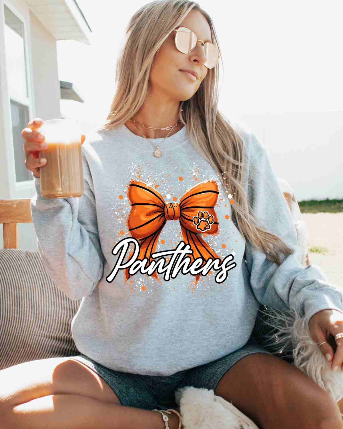 Panthers Basketball Bow Splatter DTF Transfer - Rustic Grace Heat Transfer Company