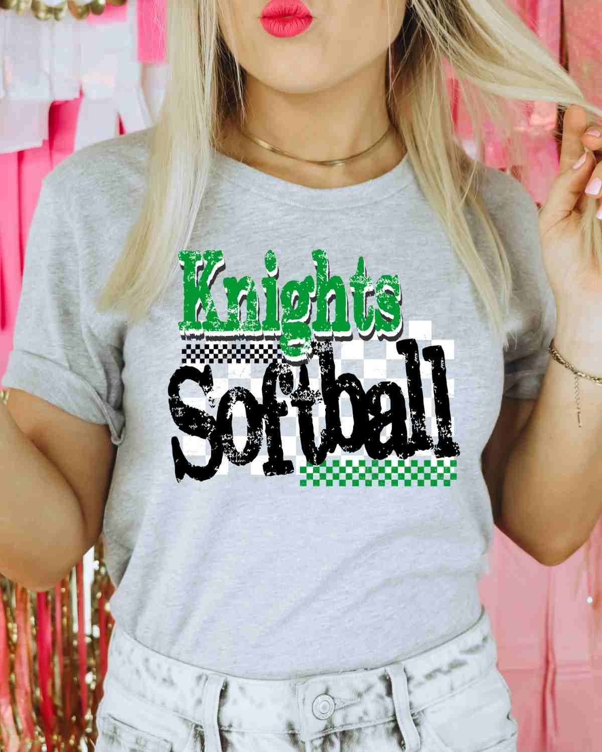 Knights Softball Checkered Grunge DTF Transfer - Rustic Grace Heat Transfer Company