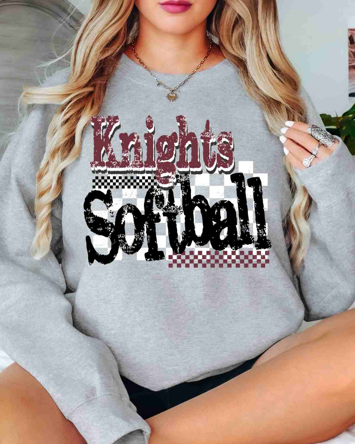 Knights Softball Checkered Grunge DTF Transfer - Rustic Grace Heat Transfer Company