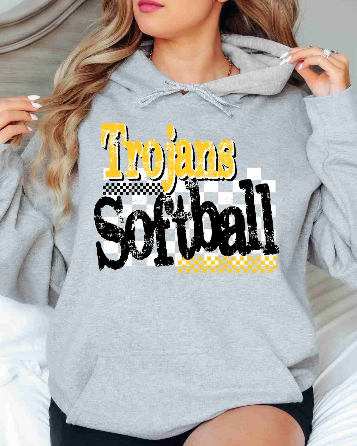 Trojans Softball Checkered Grunge DTF Transfer