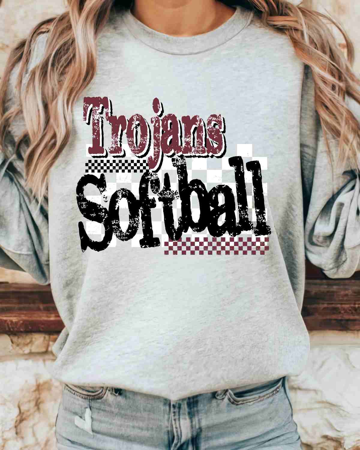Trojans Softball Checkered Grunge DTF Transfer