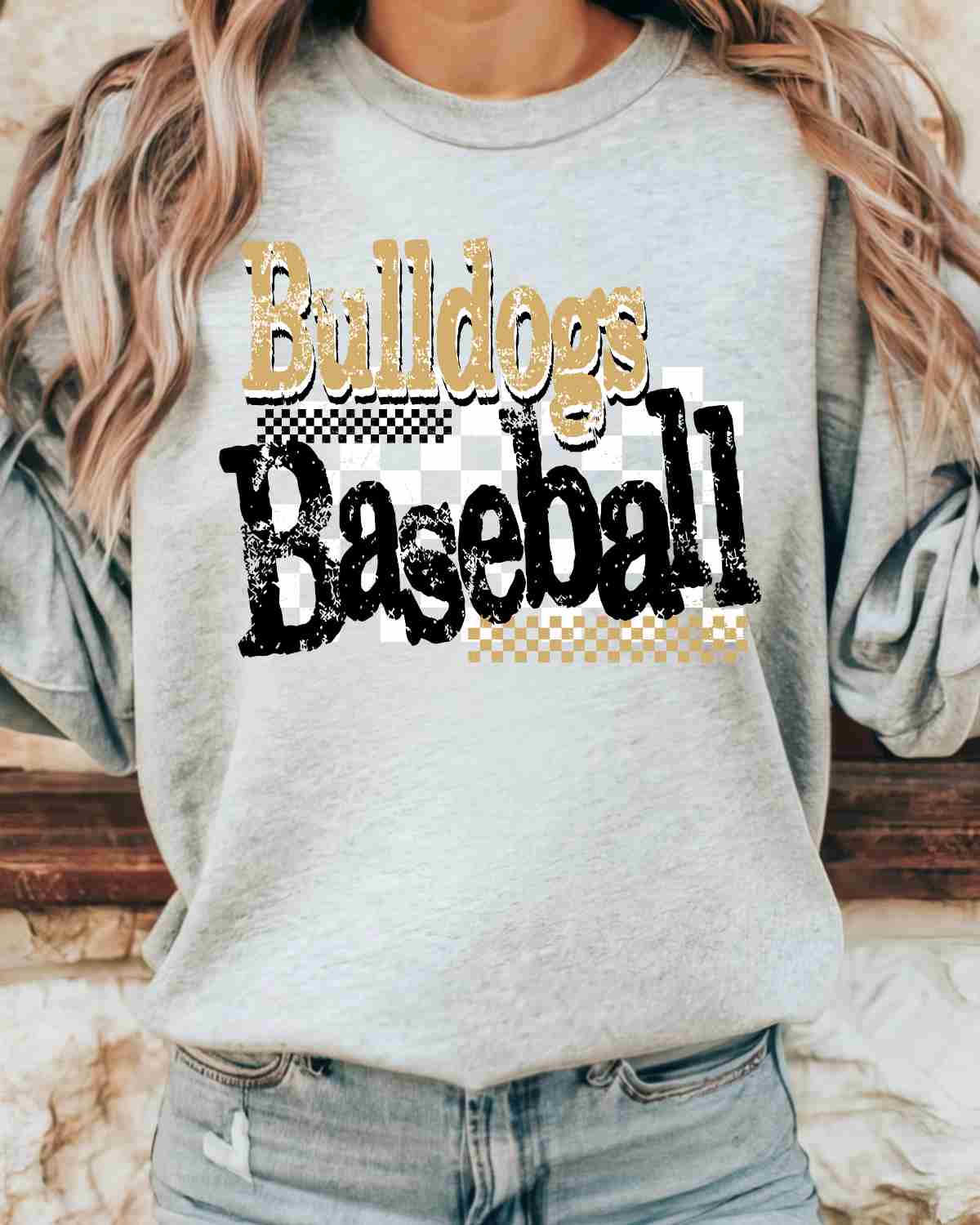 Bulldogs Baseball Checkered Grunge DTF Transfer