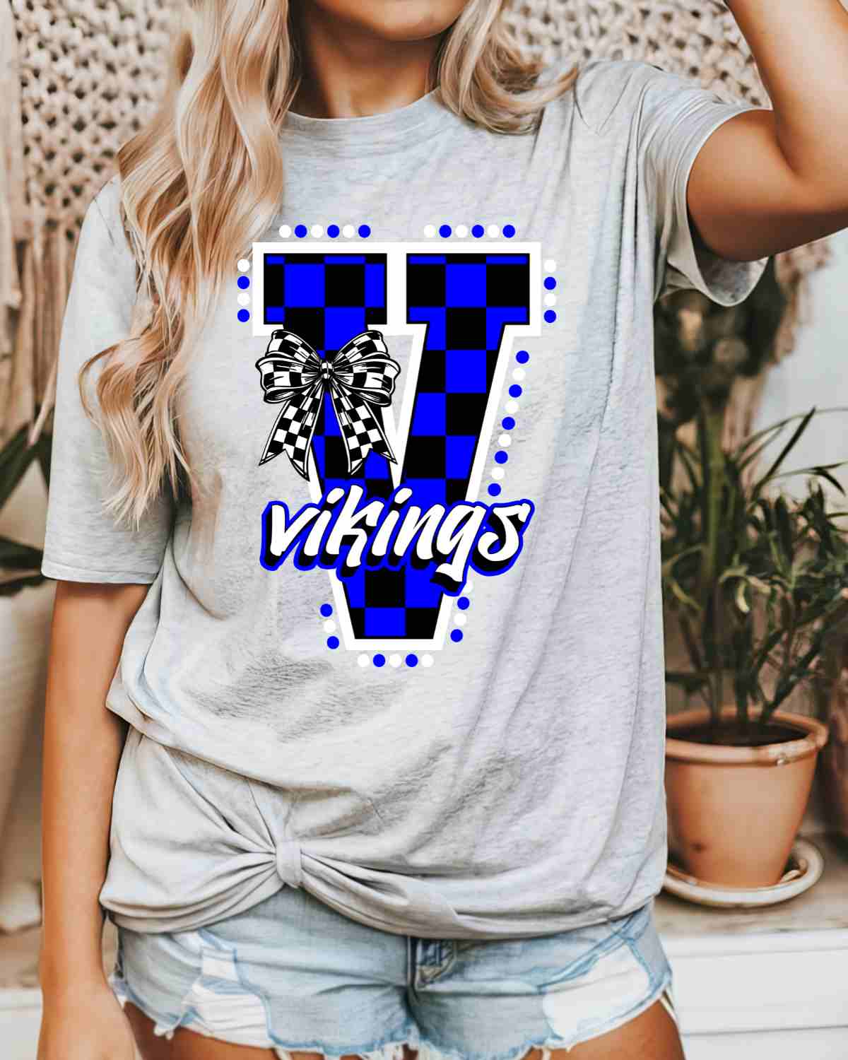 Vikings Checkered Letter Bow DTF Transfer
