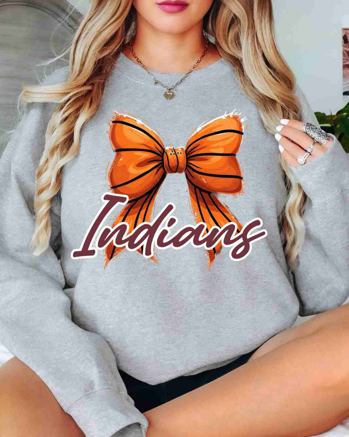 Indians Basketball Coquette Bow DTF Transfer - Rustic Grace Heat Transfer Company