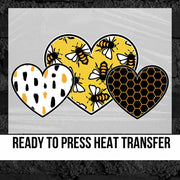 Three Hearts Honey Bee DTF Transfer