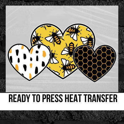 Three Hearts Honey Bee DTF Transfer