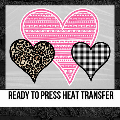Three Hearts Pink DTF Transfer