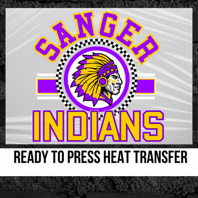 Sanger Indians Checkered Circle Logo DTF Transfer