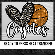 Heart Basketball Coyotes Faux Sequin DTF Transfer