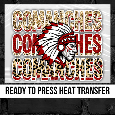 Comanches Repeating Mascot Logo DTF Transfer