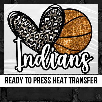 Heart Basketball Indians Sequin DTF Transfer