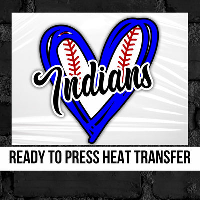 Indians Baseball Heart DTF Transfer