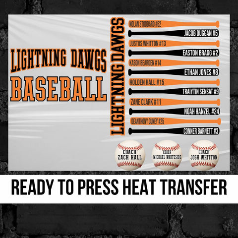 Lightning Dawgs Baseball Team Bats DTF Transfer