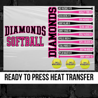 Diamonds Softball Bats Custom Transfer