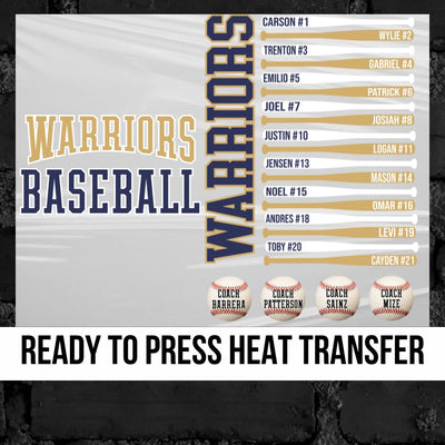 Warriors Baseball Team Bats DTF Transfer