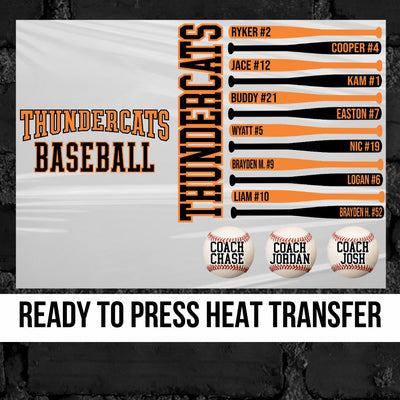 Thundercats Baseball Custom Team Bats Transfer