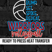 Bump Set Spike Warriors DTF Transfer