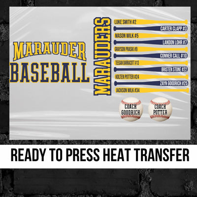 Marauder Baseball Team Bats DTF Transfer