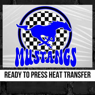 Mustangs Checkered Circle Mascot DTF Transfer