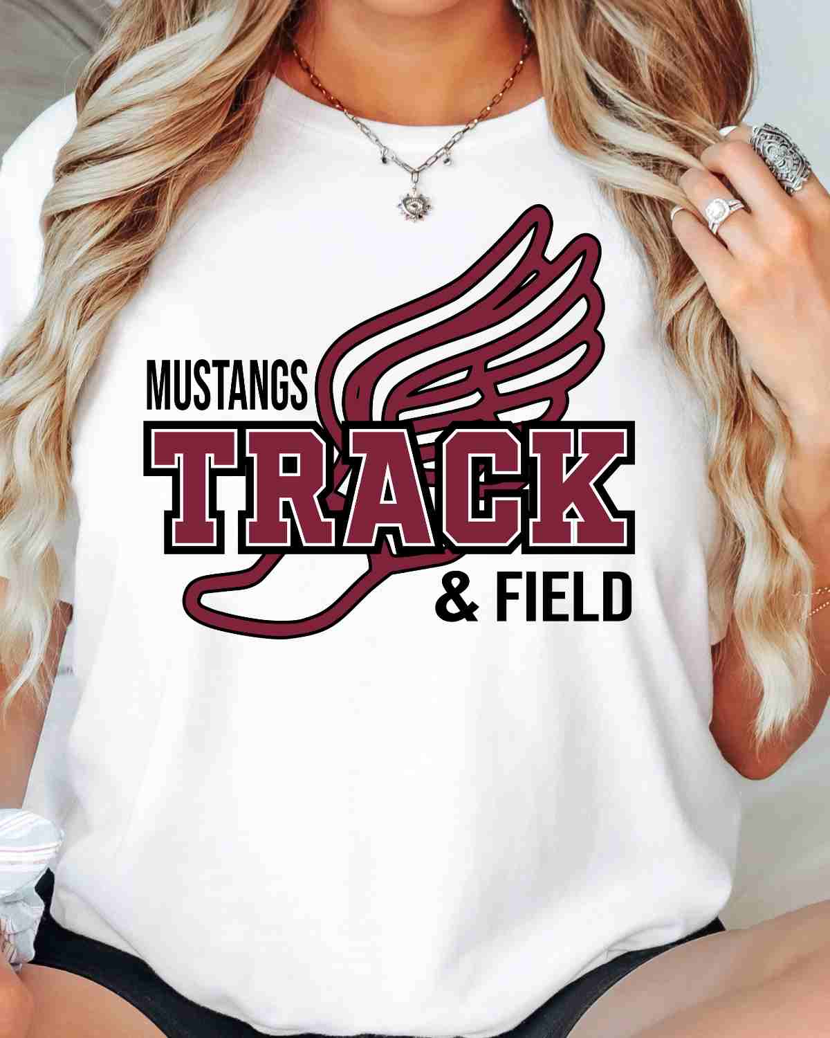 Mustangs Track & Field Winged Shoe DTF Transfer - Rustic Grace Heat Transfer Company