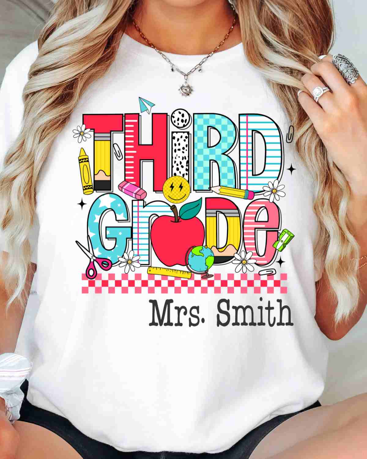 Custom Name Grade Checkered Things DTF Transfer