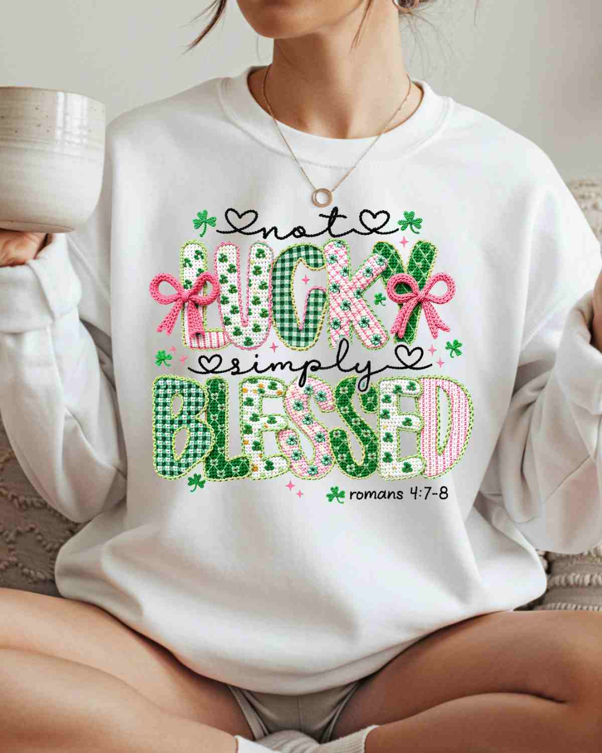 Not Lucky Simply Blessed Yarn DTF Transfer - Rustic Grace Heat Transfer Company