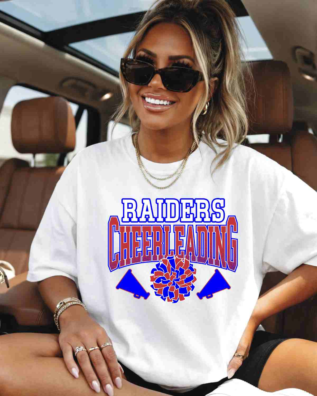 Raiders Cheerleading Pom Megaphone DTF Transfer - Rustic Grace Heat Transfer Company