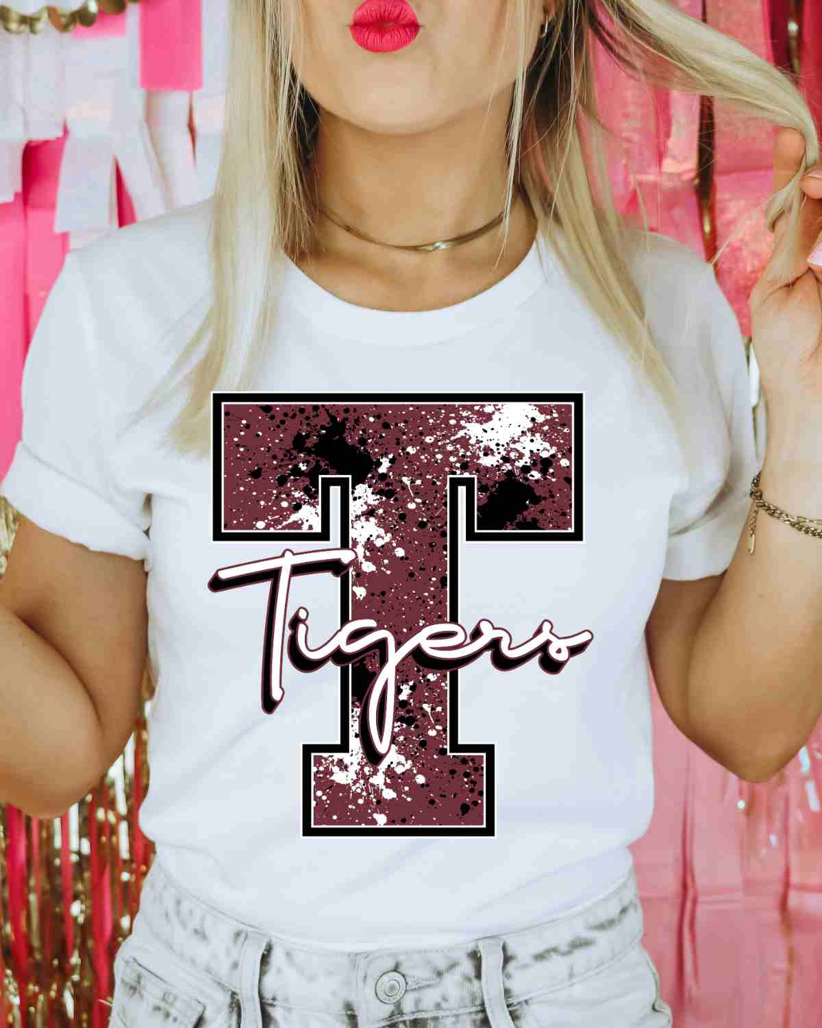 Letter T Tigers Splatter DTF Transfer - Rustic Grace Heat Transfer Company
