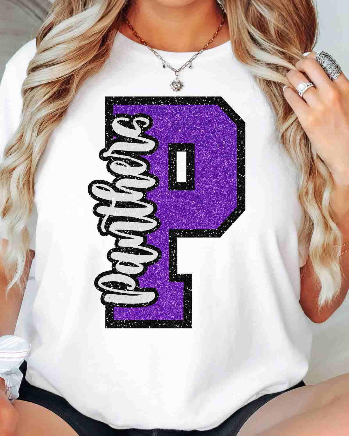 Panthers Glitter Letter DTF Transfer - Rustic Grace Heat Transfer Company