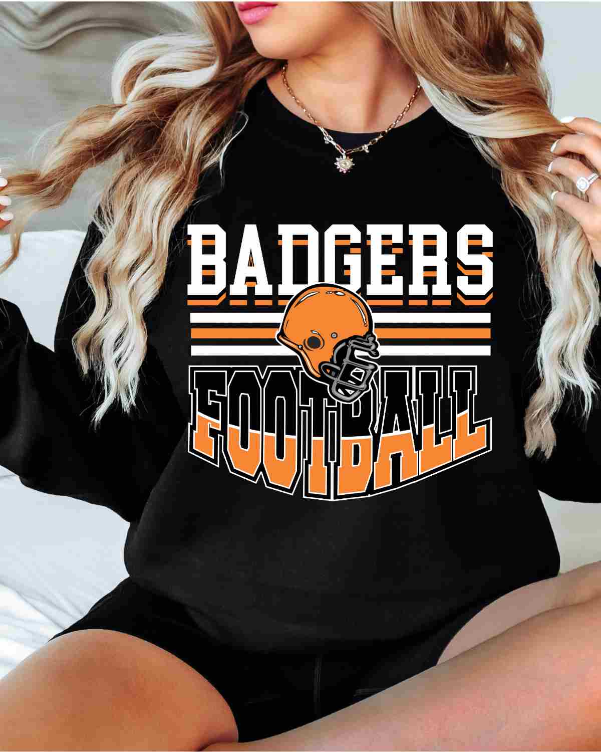 Badgers Football Helmet Middle DTF Transfer DTF Transfer / Adult / Orange / Black / White