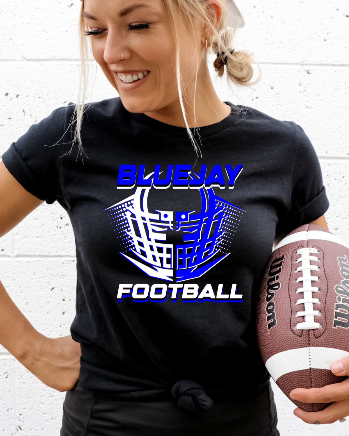 blue jay football helmet Bluejay Football Helmet Halftone DTF Transfer DTF Transfer / Adult / Royal Blue / White