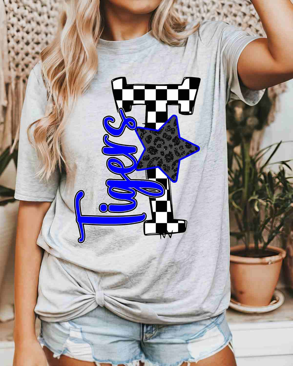 Tigers Checkered Letter Star DTF Transfer - Rustic Grace Heat Transfer Company