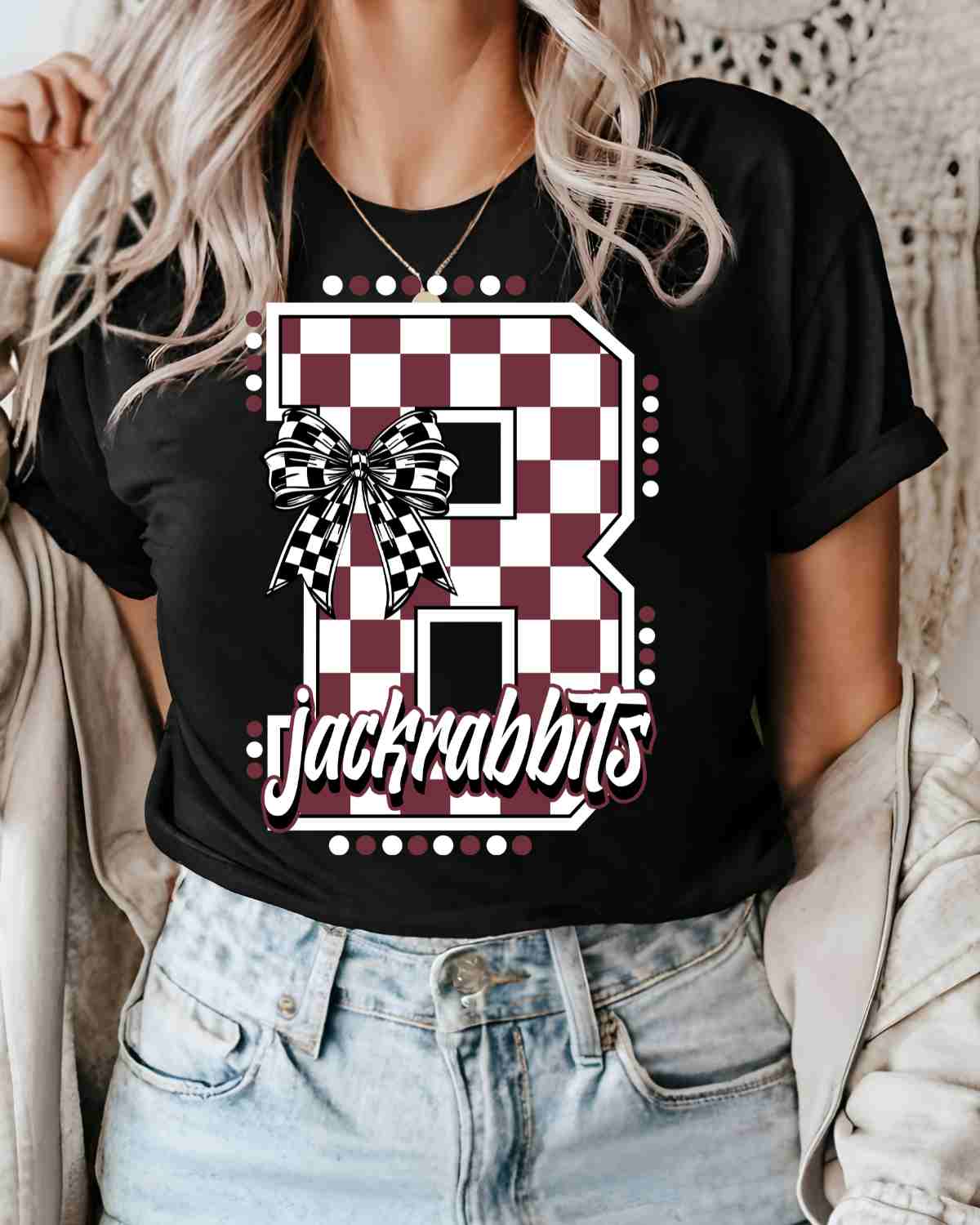 Bowie Jackrabbits Checkered Letter DTF Transfer