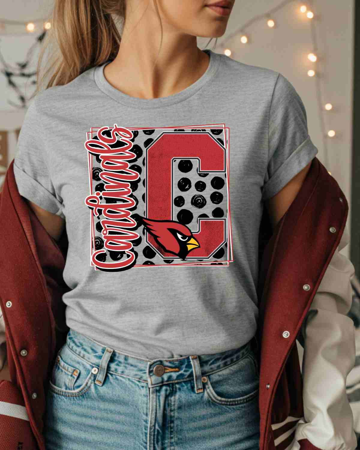 Cardinals Square Polka Dots DTF Transfer