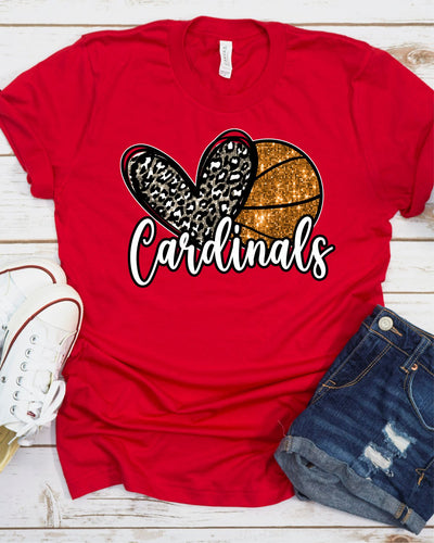 Heart Basketball Cardinals Faux Sequin DTF Transfer
