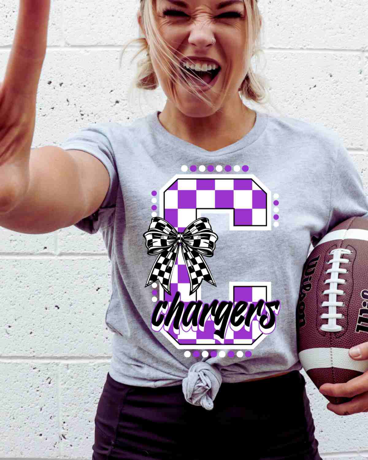 Chargers Checkered Letter Bow DTF Transfer
